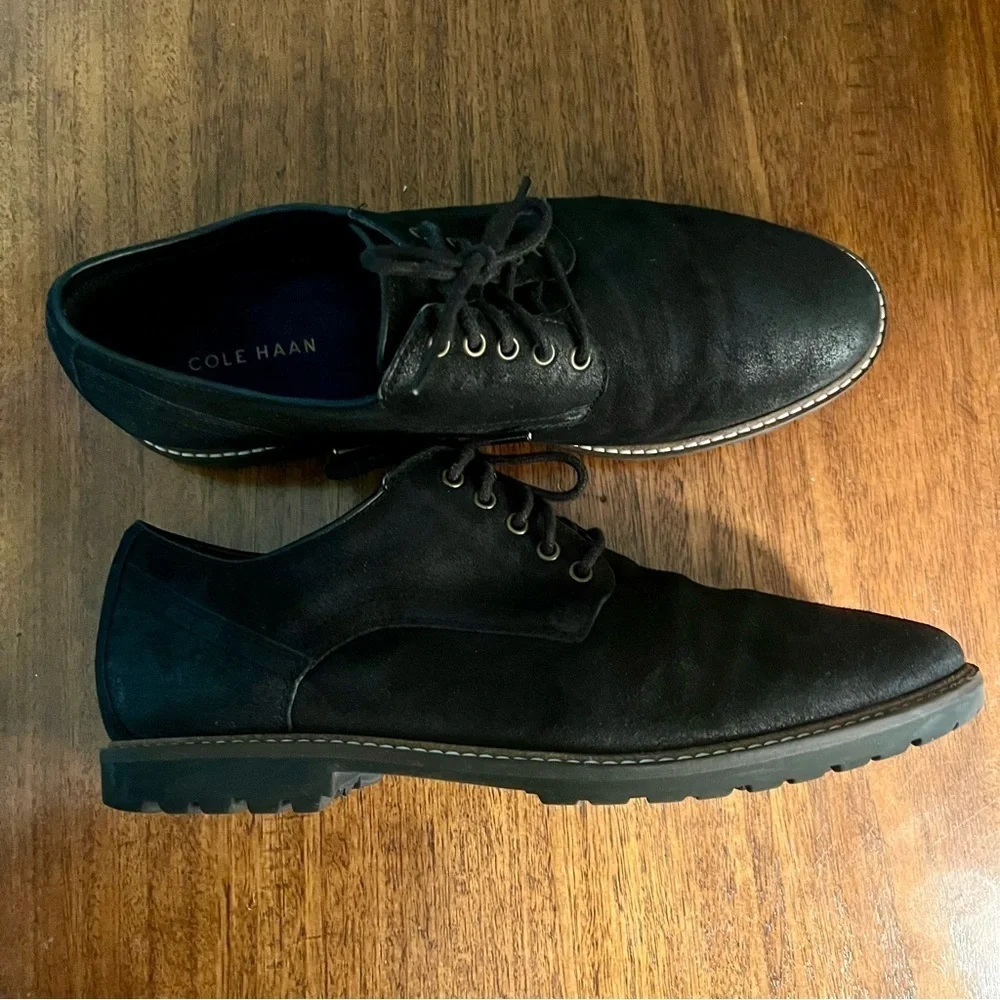Cole Haan Grand Suede Oxford Mens 11.5Leather Lace Up Comfort Shoe Black Nu buck